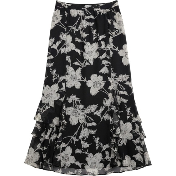 Charter Club Dresses & Skirts - Charter Club Woman Black White Floral Chiffon Ruffle Asymmetrical Midi Skirt